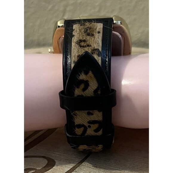 Adrienne Vittadini Womens Rhinestone Calf Hair Cheetah Print Leather Wrist Watch - Picture 3 of 11